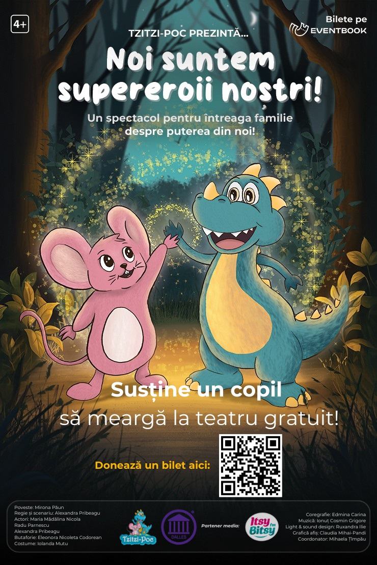 Asociatia Tzitzi-Poc continua campania „Sustine un copil sa mearga la teatru gratuit”, prin care ofera acces la spectacole copiilor din medii vulnerab